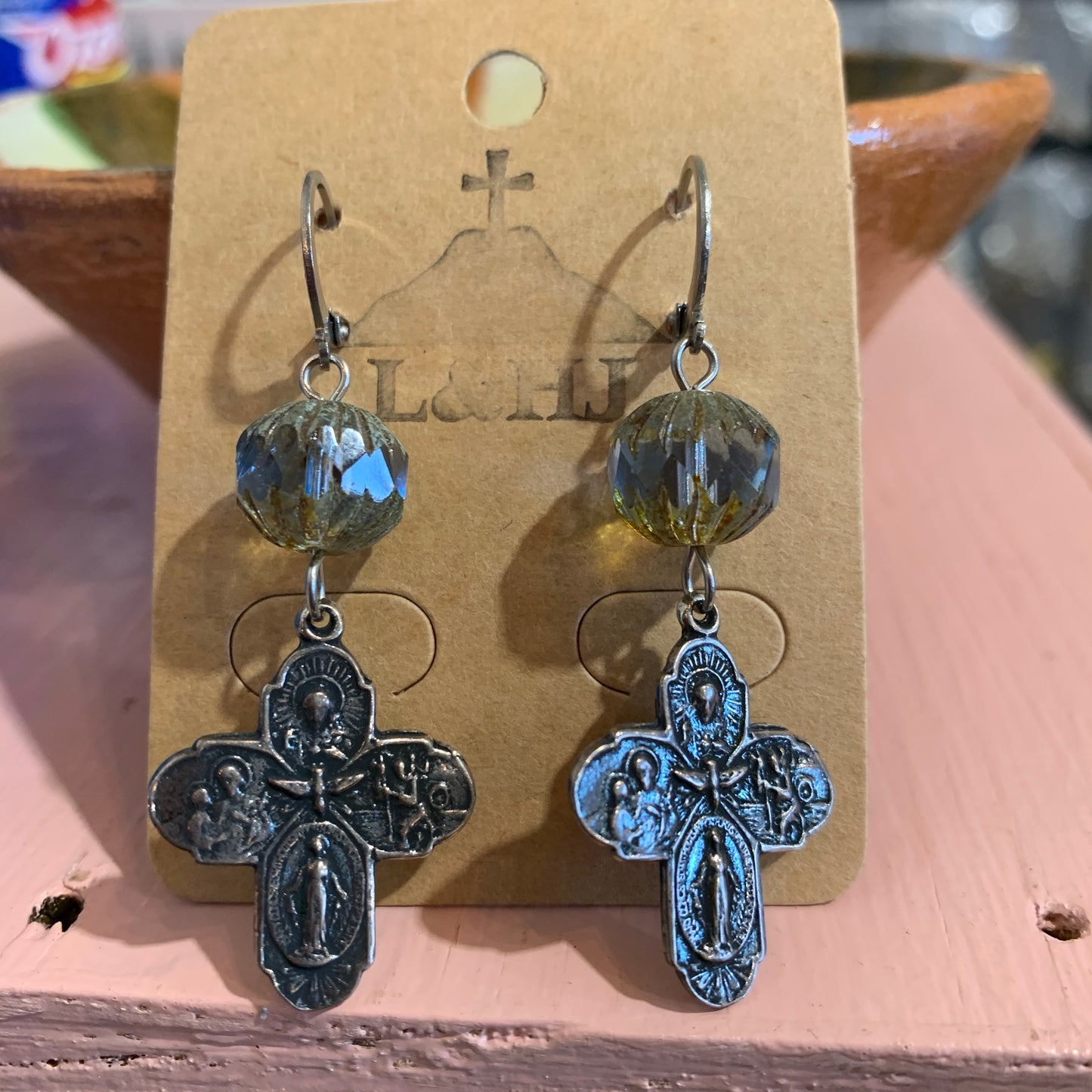 Czech Glass and Big Medal Earrings