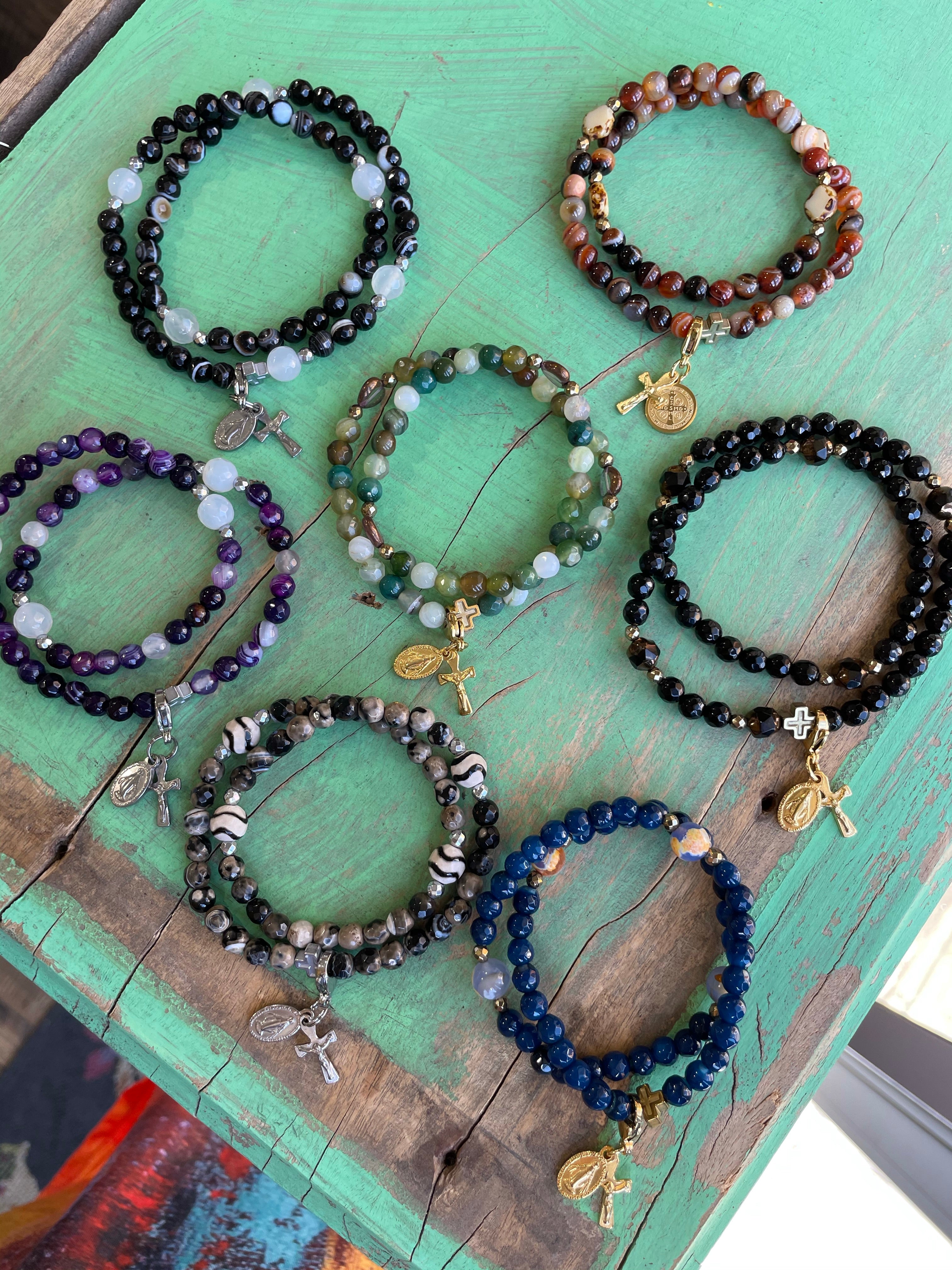 Rosary Wrap Bracelet with Gold Accents