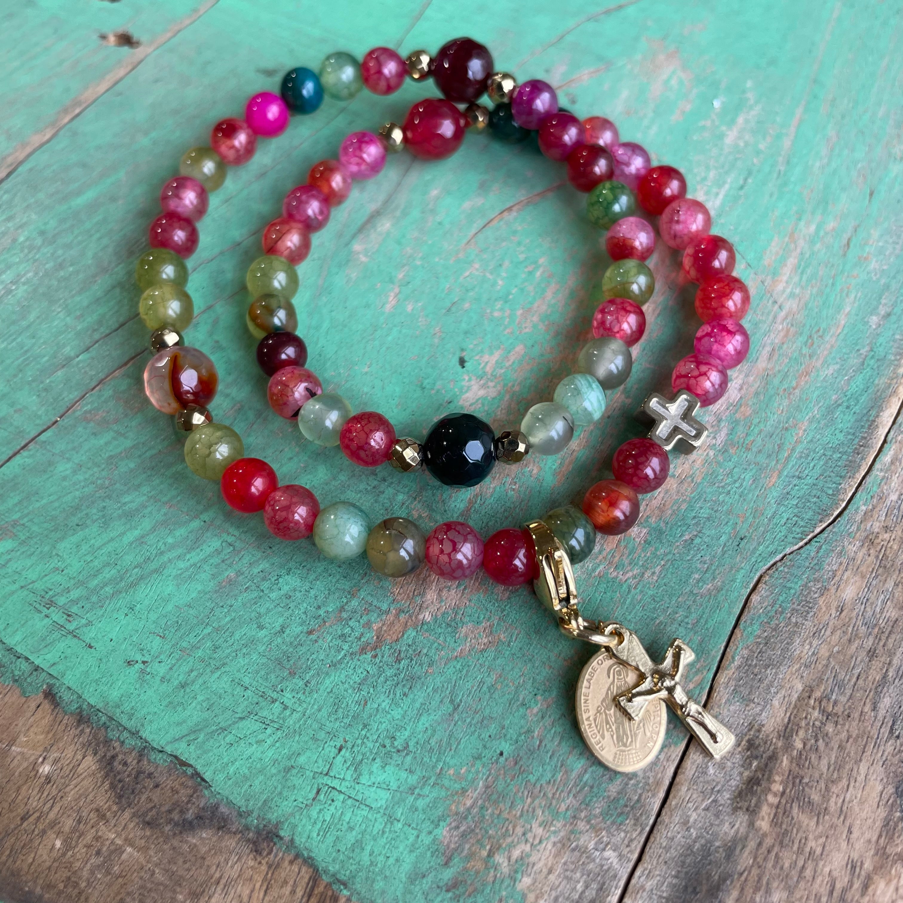 Rosary Wrap Bracelet with Gold Accents