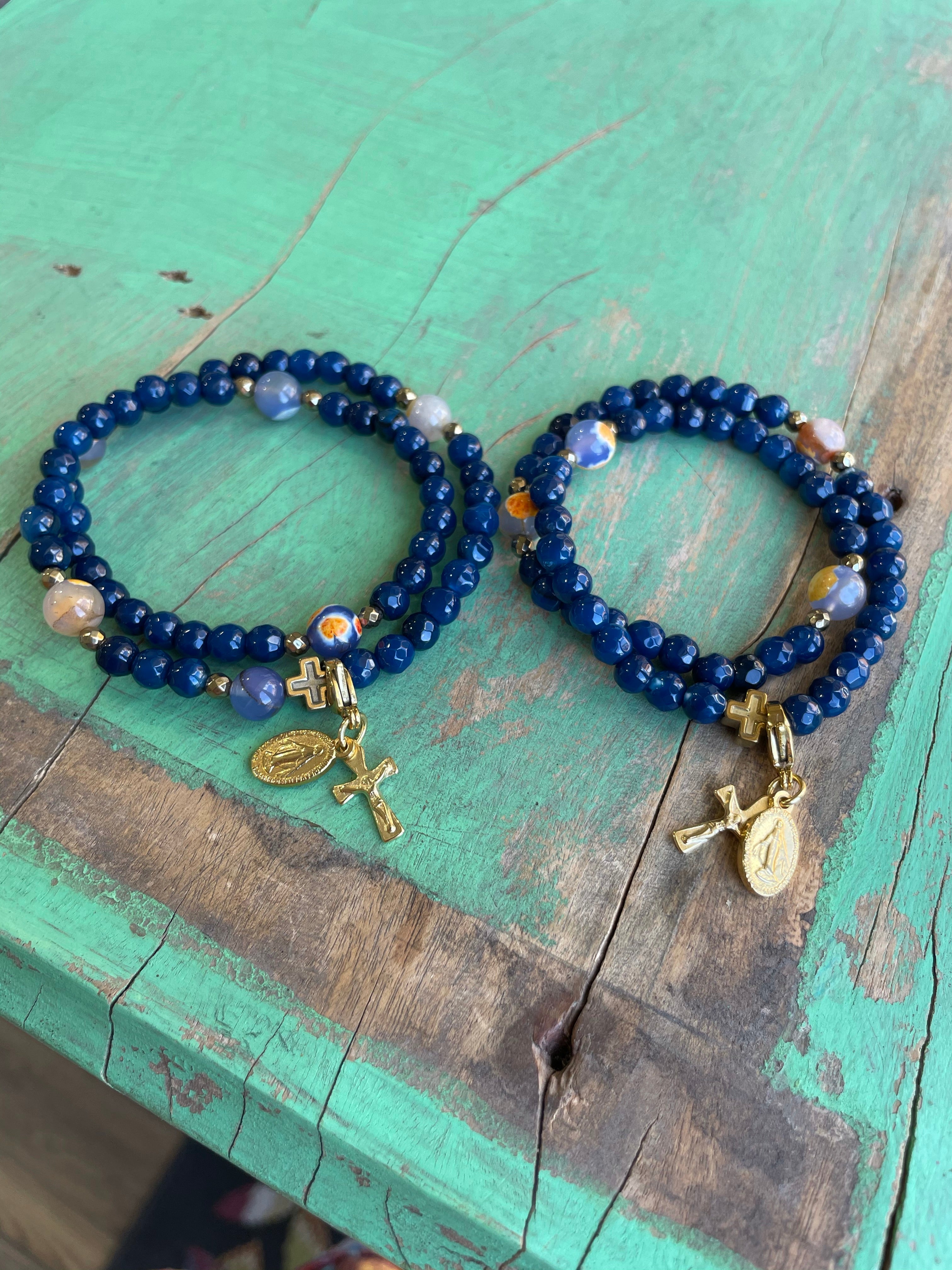 Rosary Wrap Bracelet with Gold Accents
