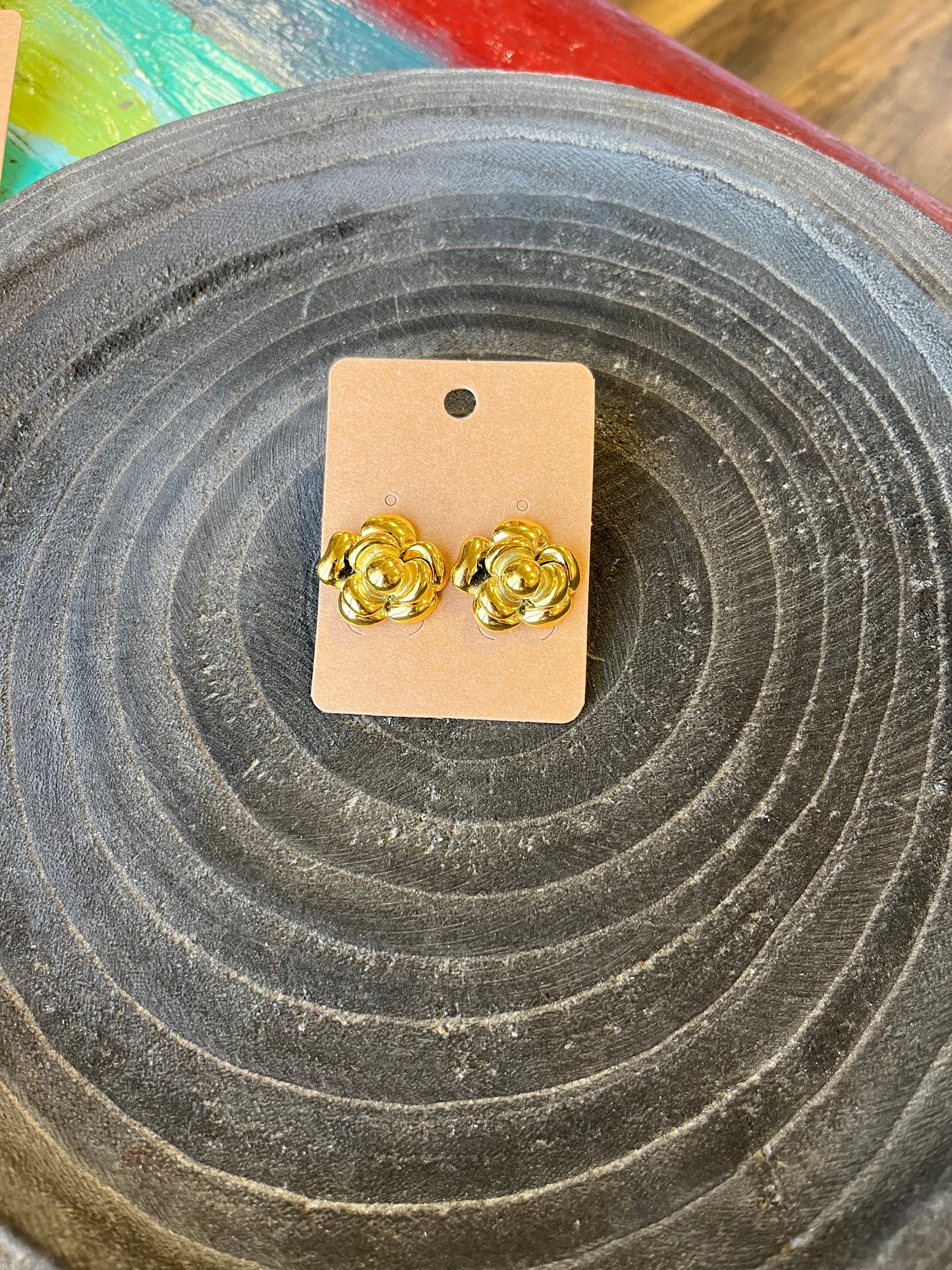 Gold Stainless Steel Large Rose Studs