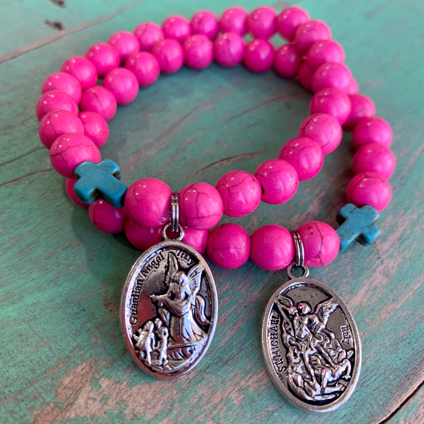 Pink & Turquoise Faith Bracelet
