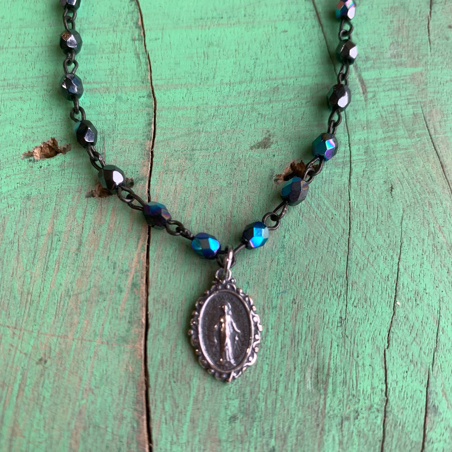 Dainty Miraculous Medal Beaded Necklace