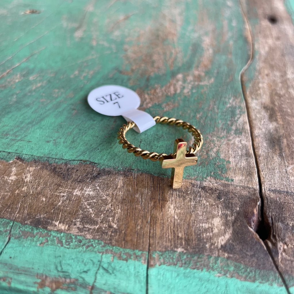 Gold Stainless Steel Rope Band with Cross