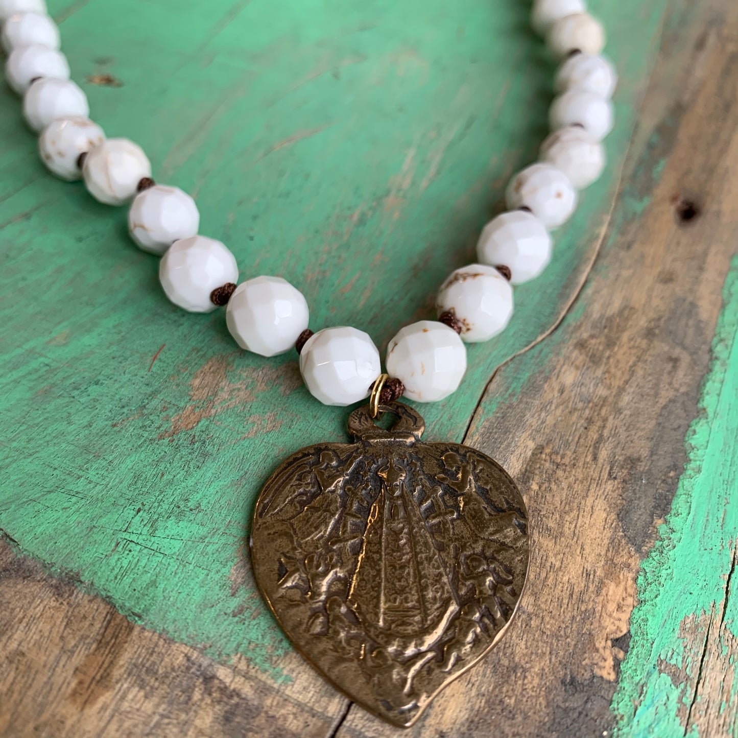 Bronze Heart Virgencita Necklace and Earrings