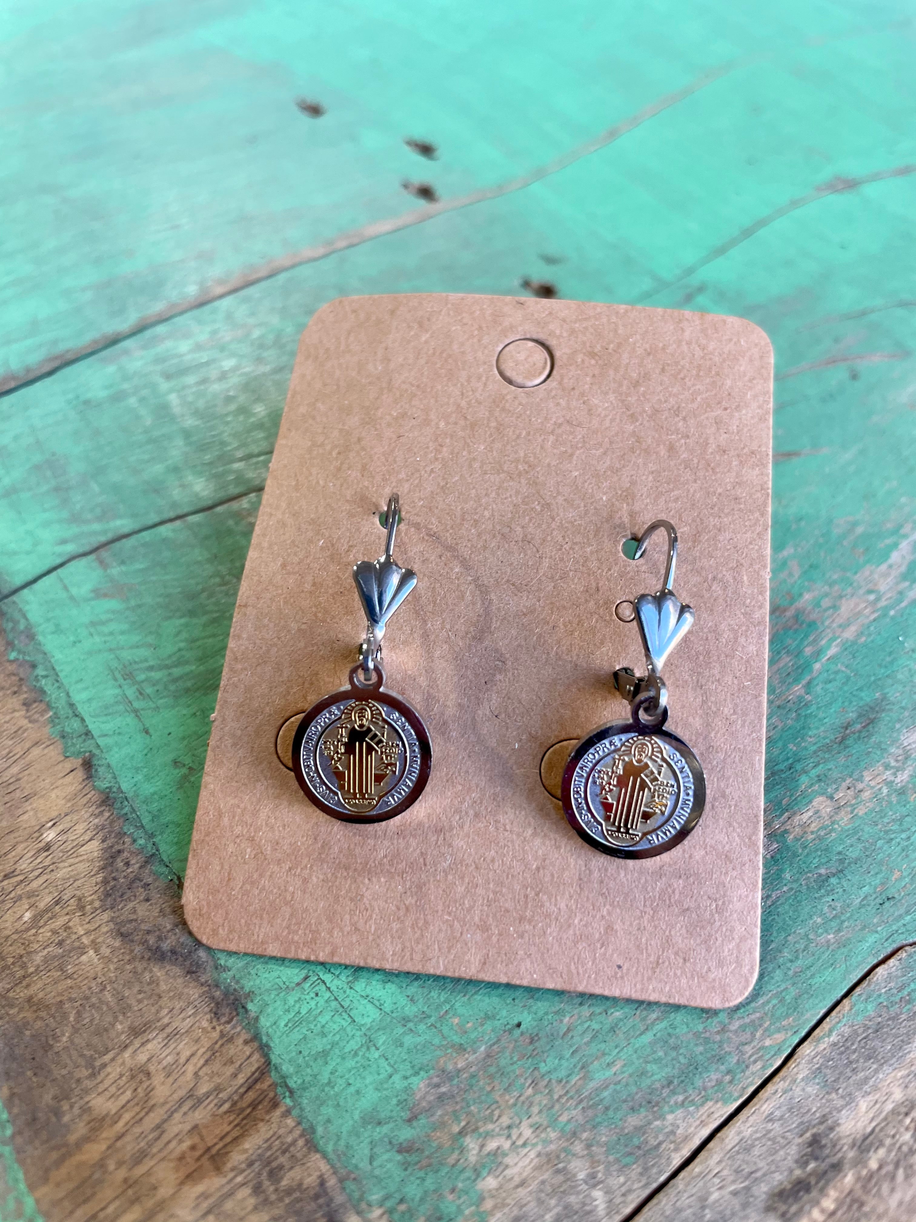 St. Benedict Two-Toned Stainless Steel Earrings