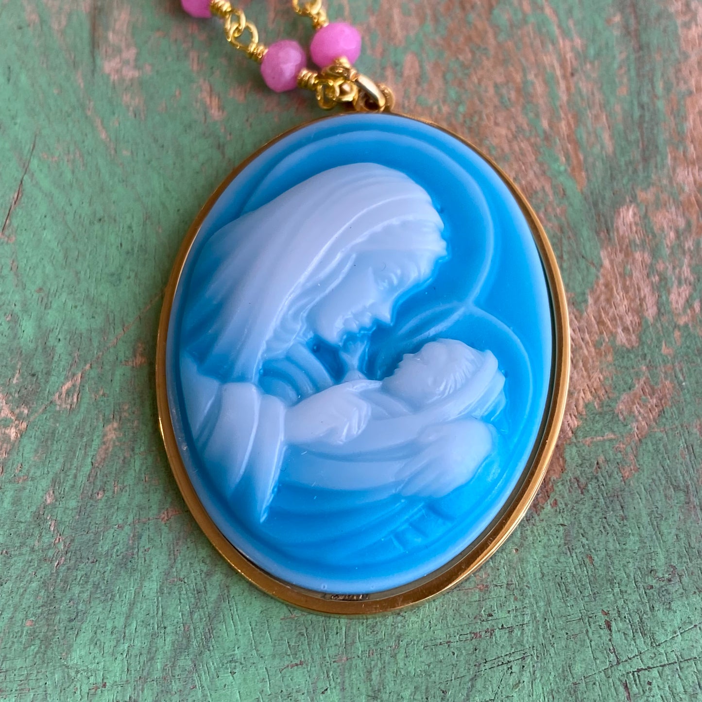 Pastel Madonna and Child Cameo