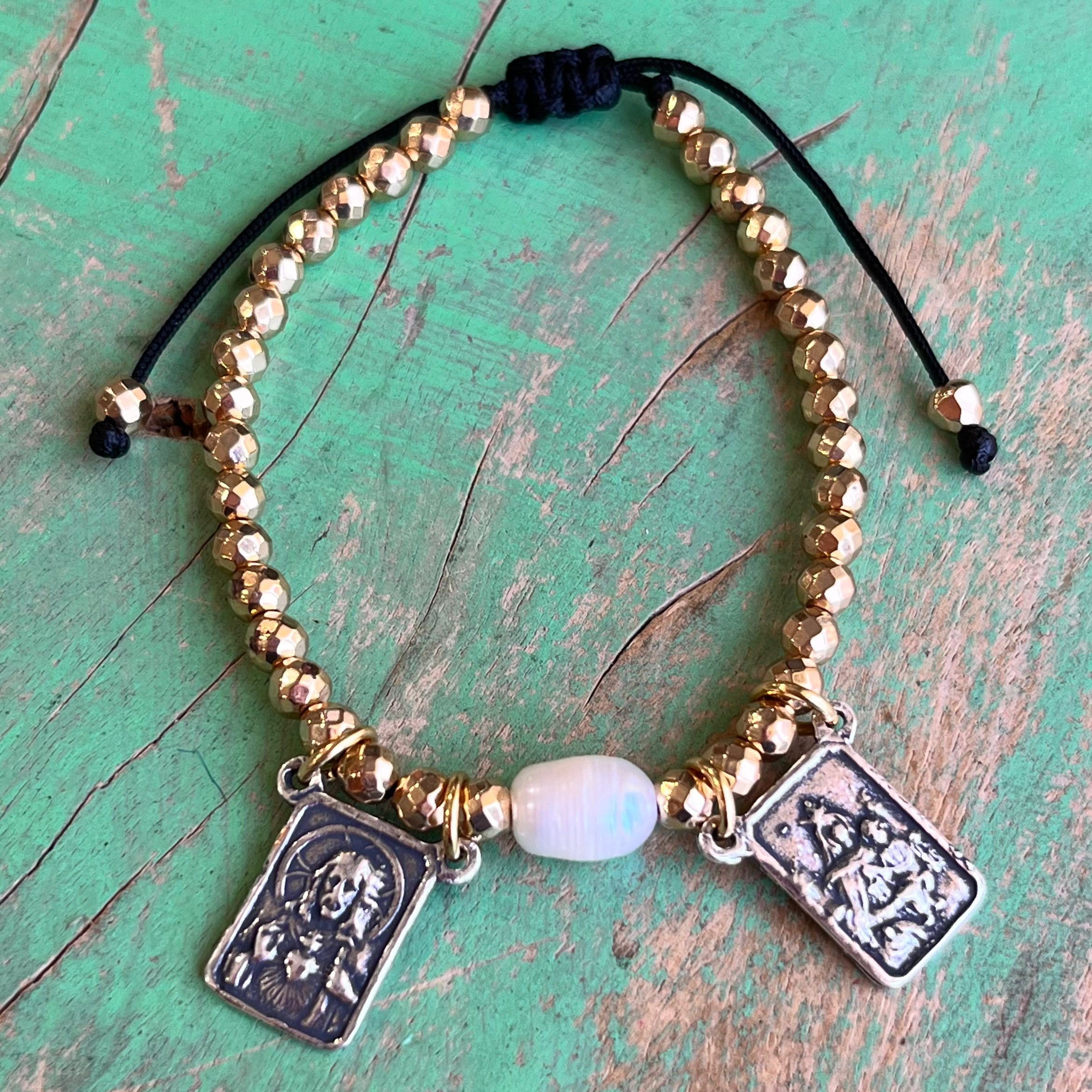 Hematite Small Scapular Adjustable Bracelet