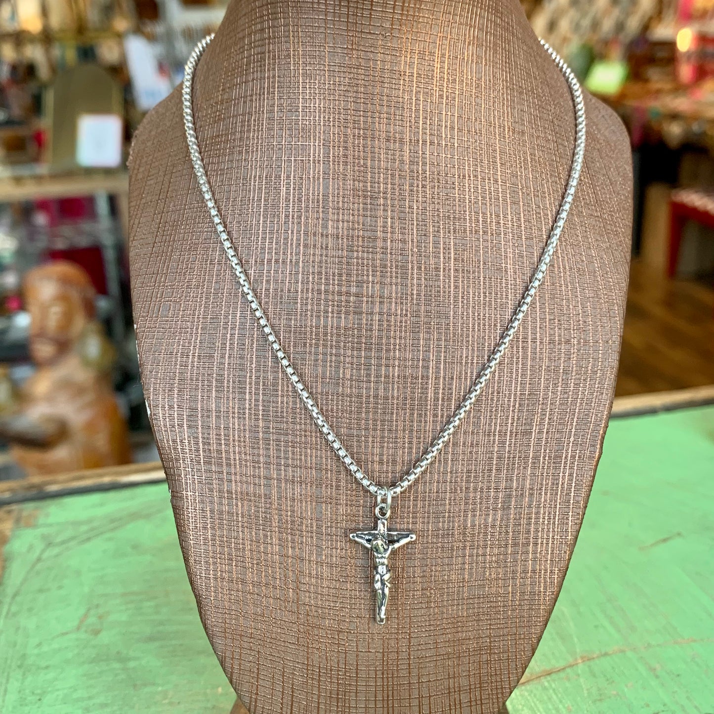 Sterling Silver Box Chain with Crucifix