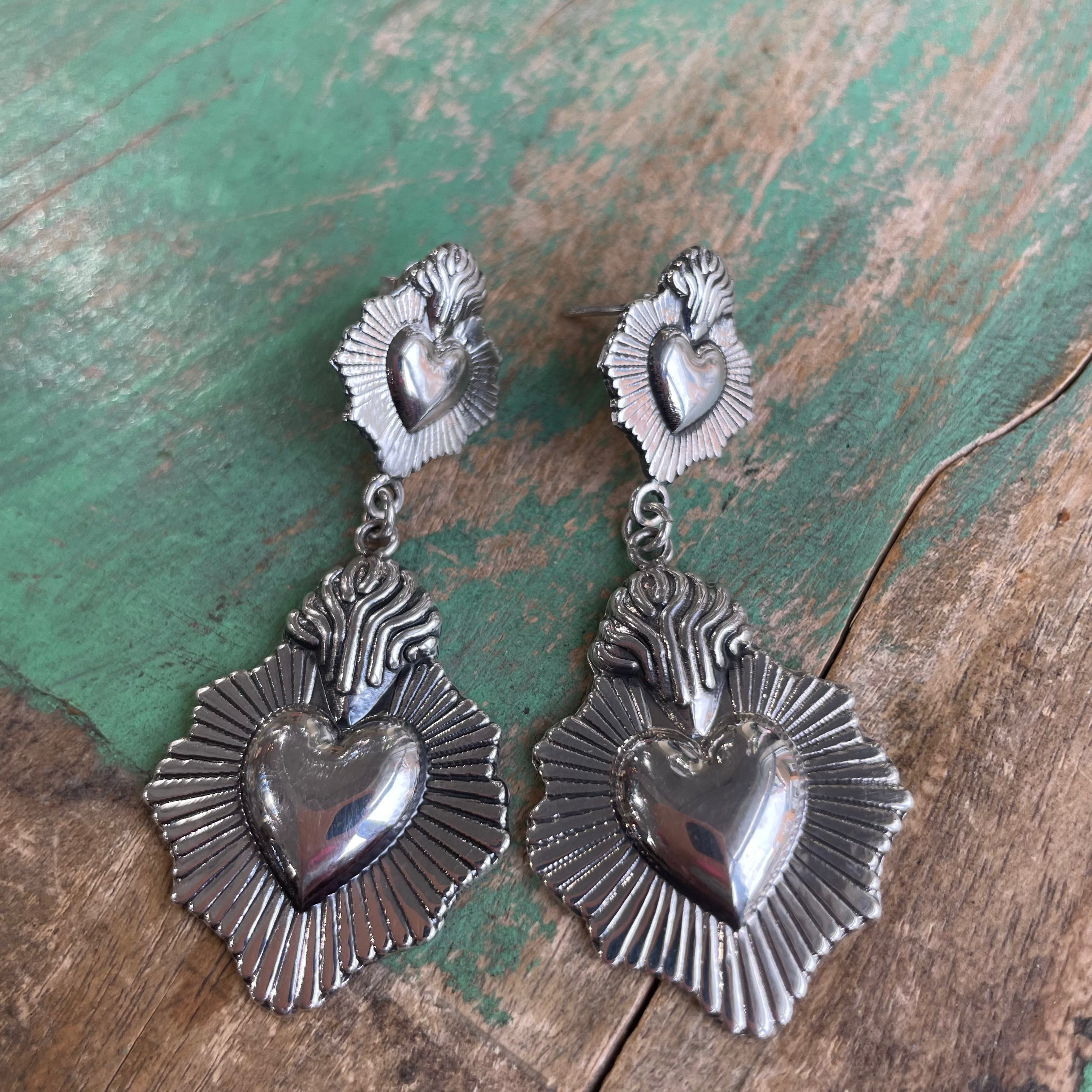 Sacred Heart on Fire Earrings