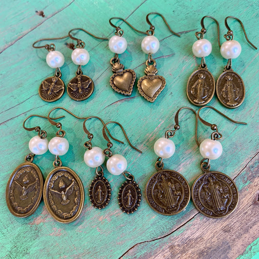 Pearl and bronze earrings