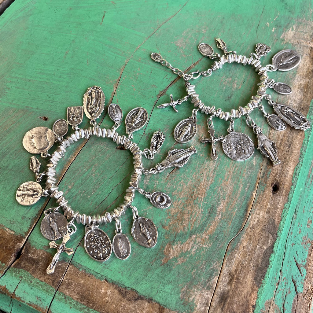 Triangle Bead Saint Charm Bracelet