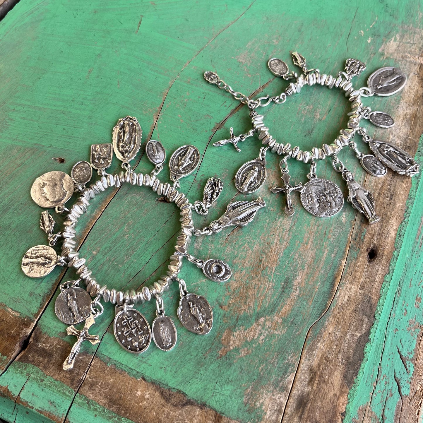 Triangle Bead Saint Charm Bracelet