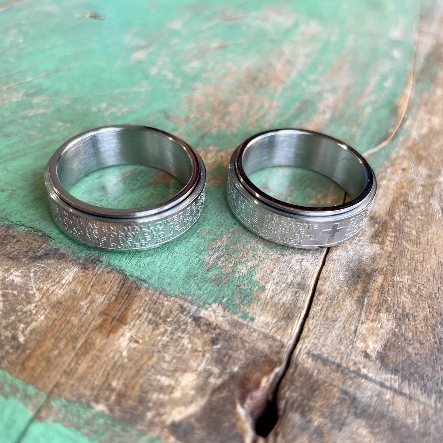 Stainless Steel Our Father Spinner Ring
