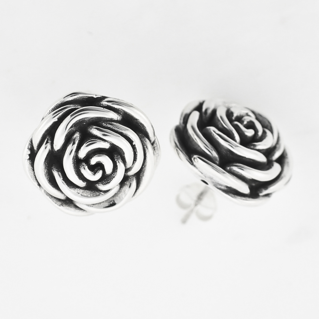 Sterling Silver Rose Stud Earrings