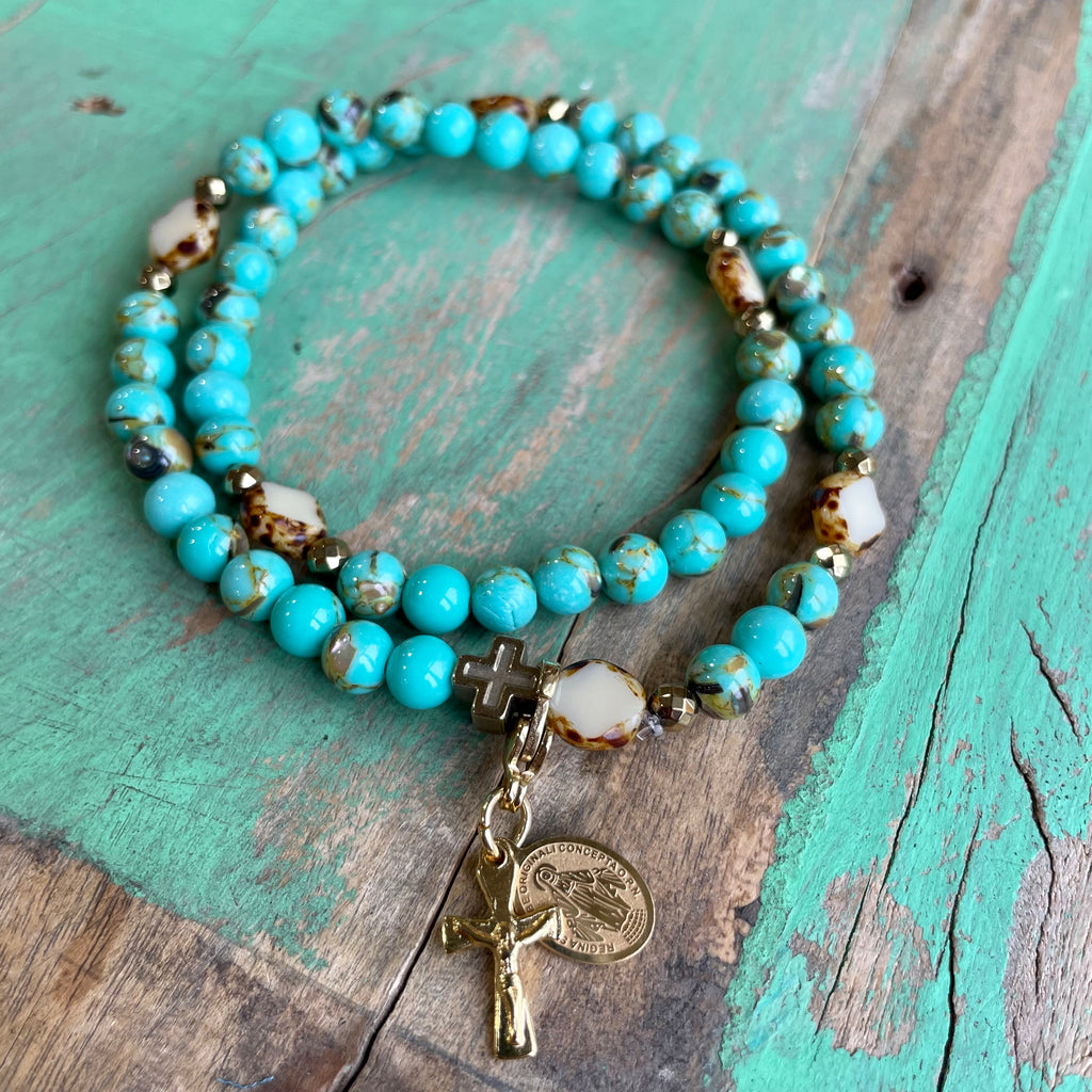 Rosary Wrap Bracelet with Gold Accents