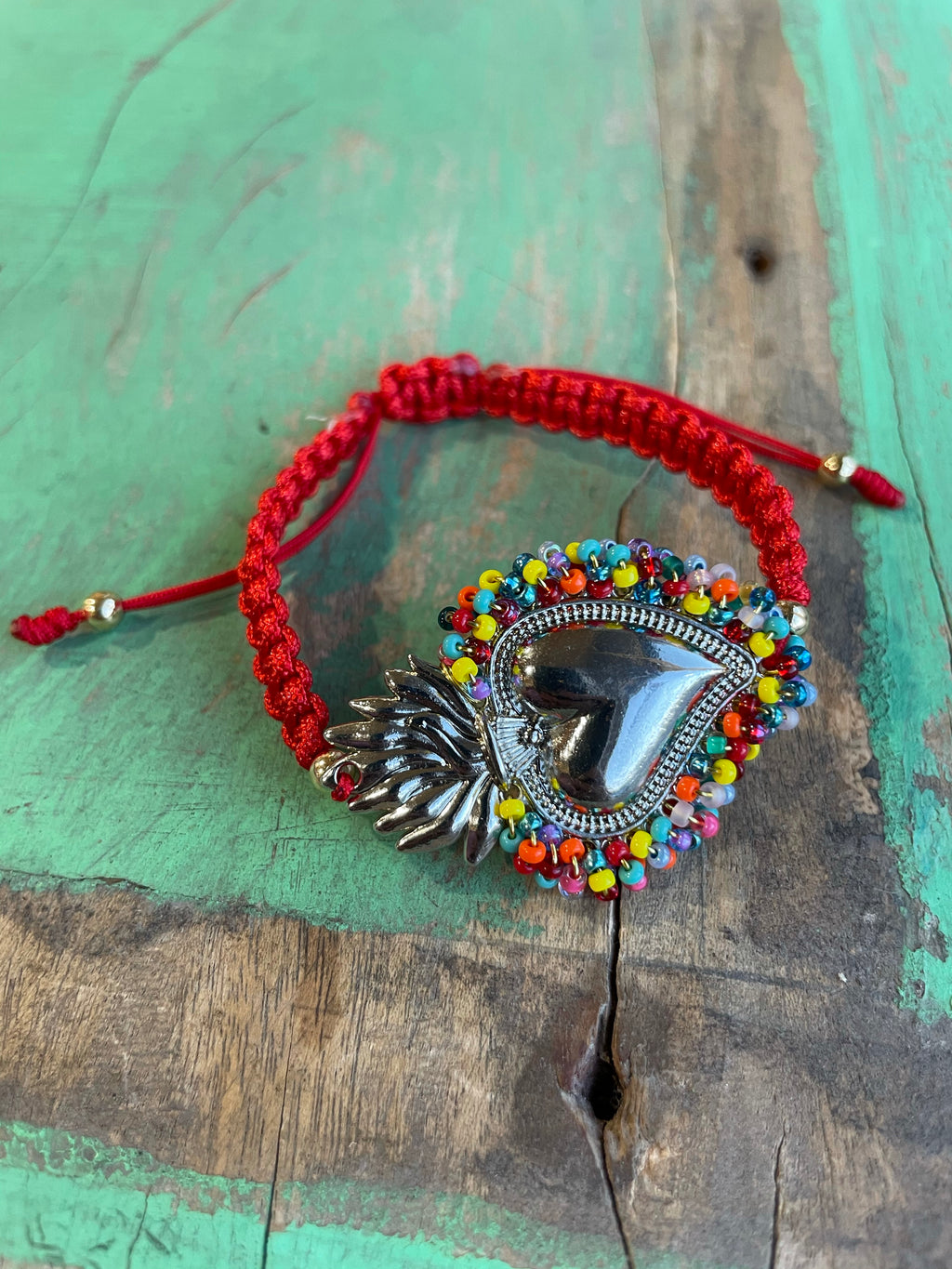 Red Cord Beaded Sacred Heart Bracelet