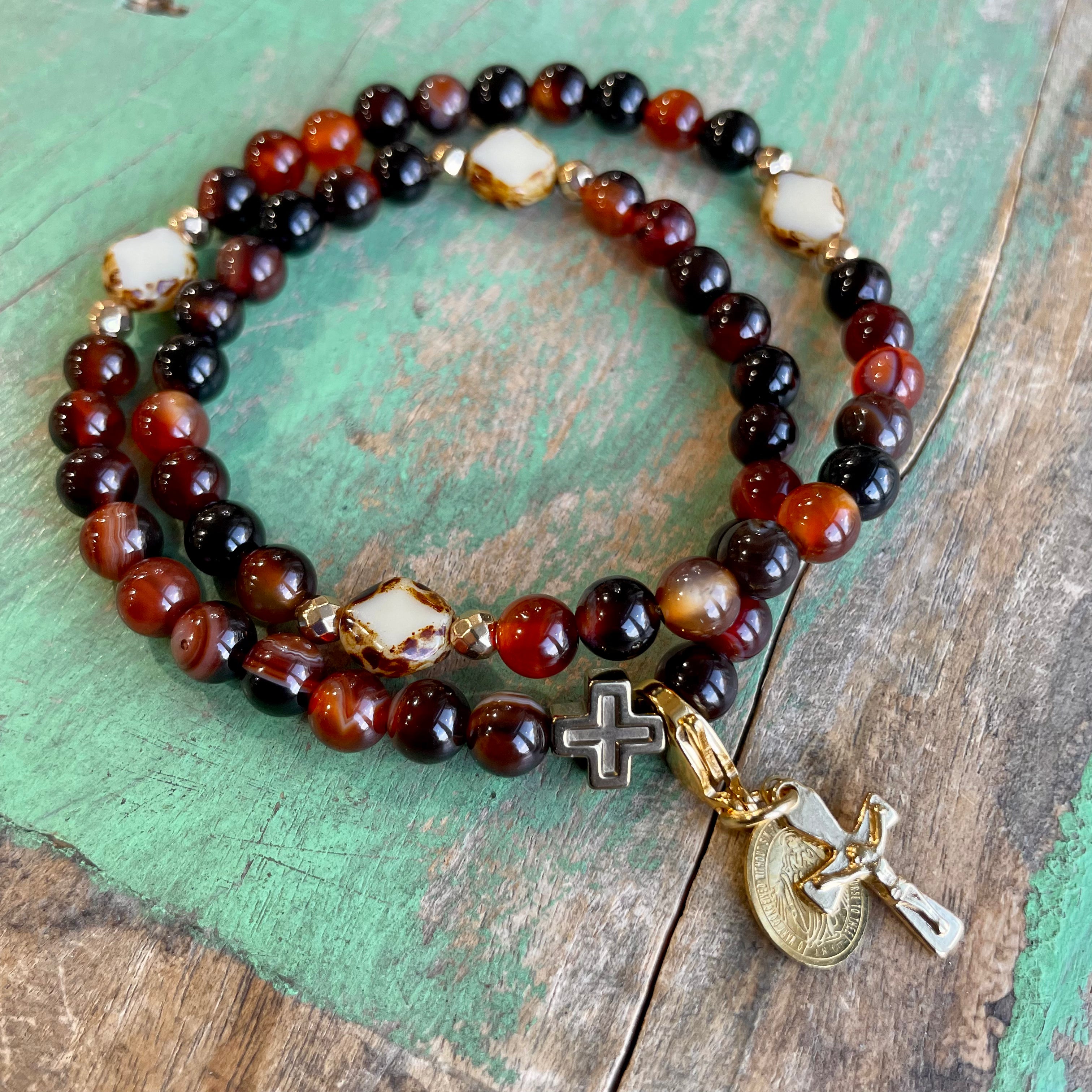 Rosary Wrap Bracelet with Gold Accents