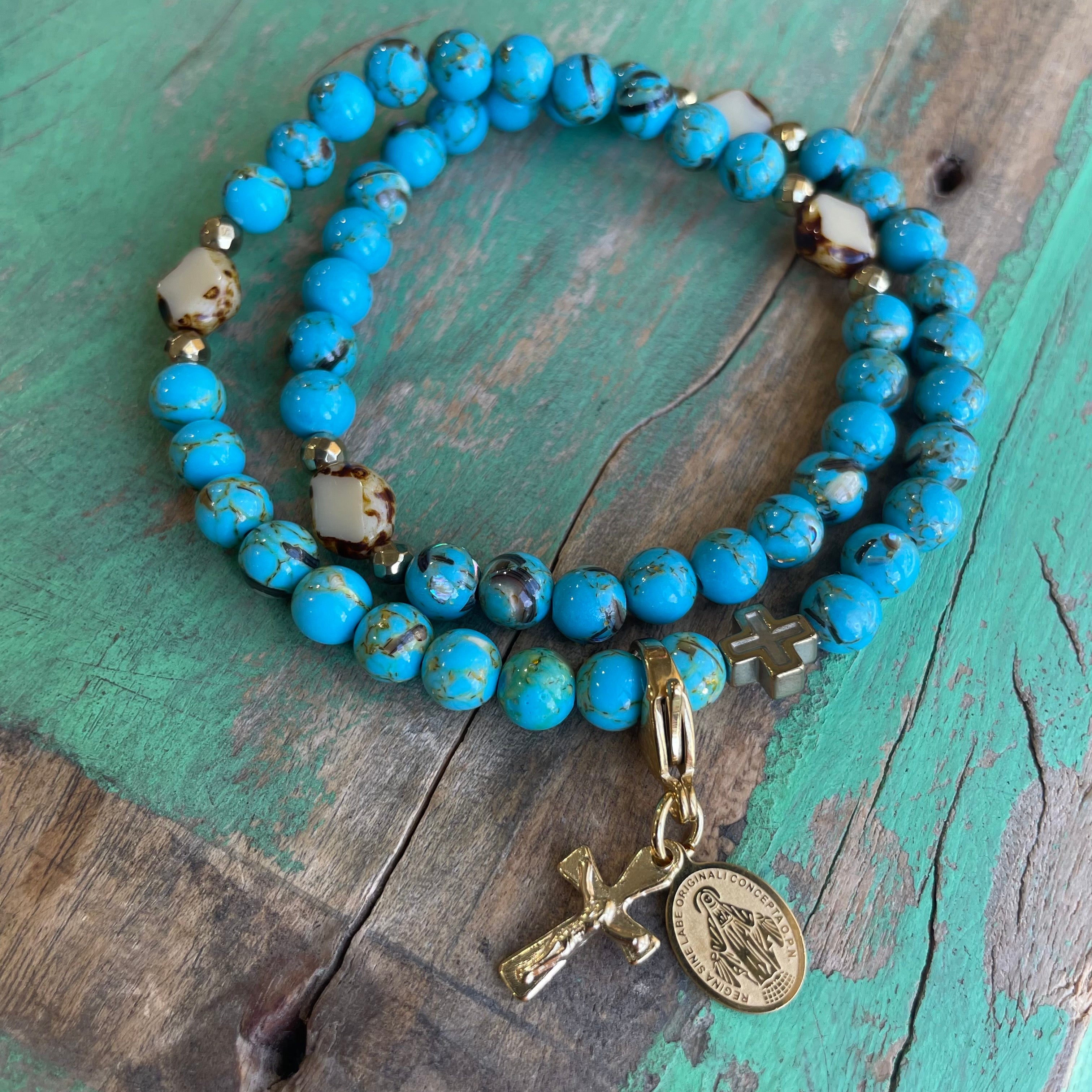 Rosary Wrap Bracelet with Gold Accents