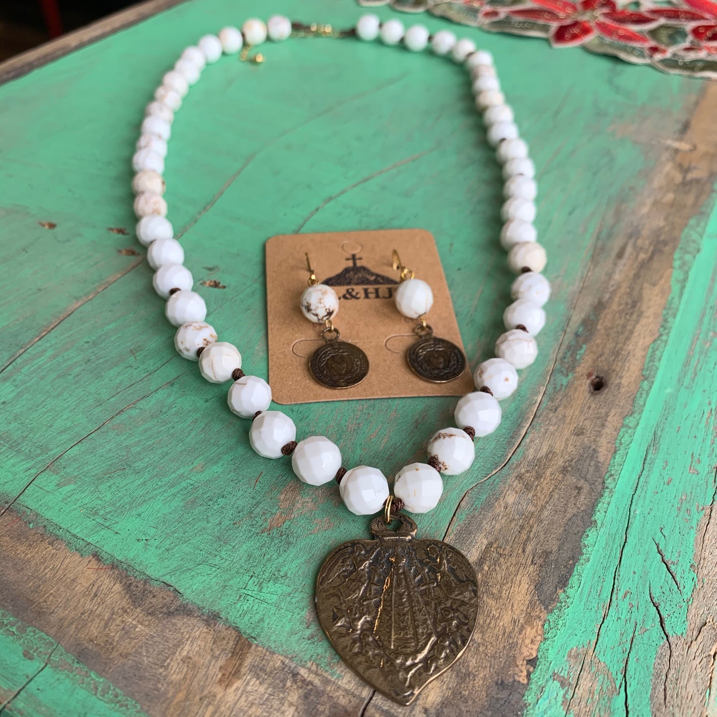 Bronze Heart Virgencita Necklace and Earrings