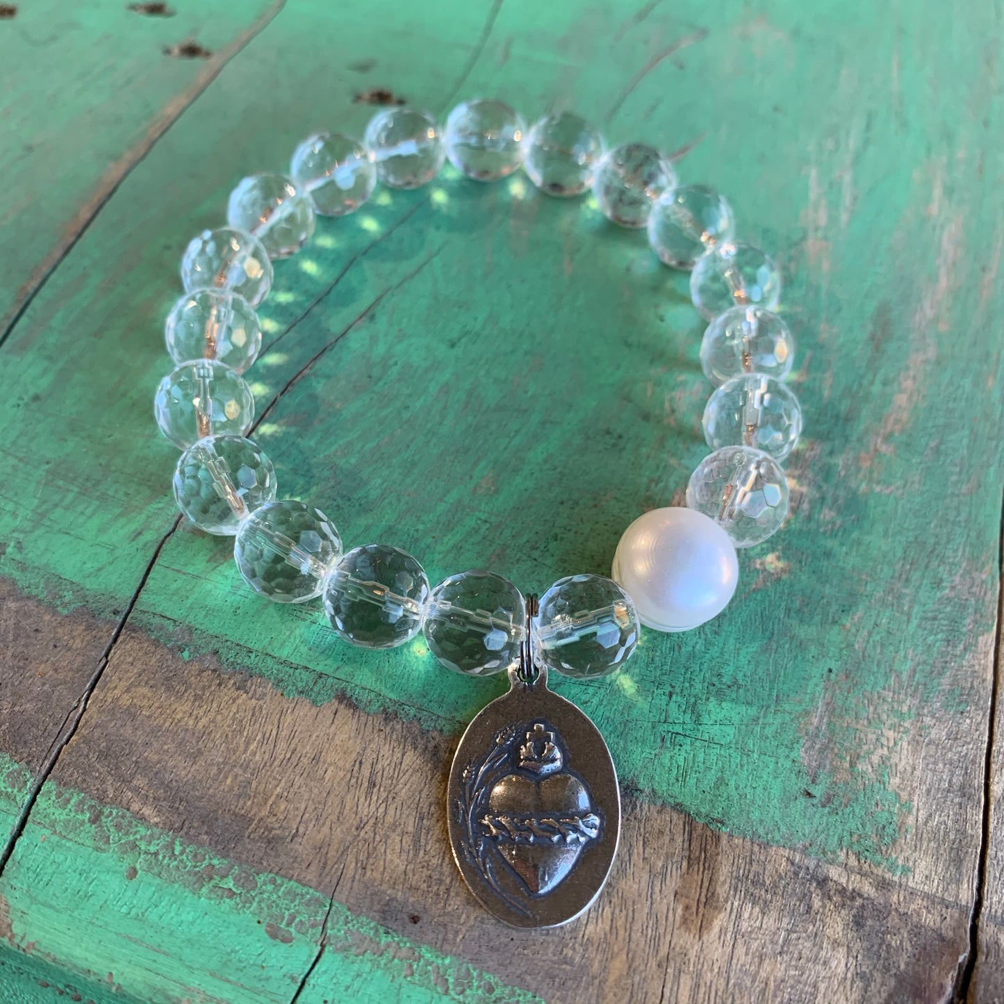 Freshwater Pearl and Quartz Sacred Hearts
