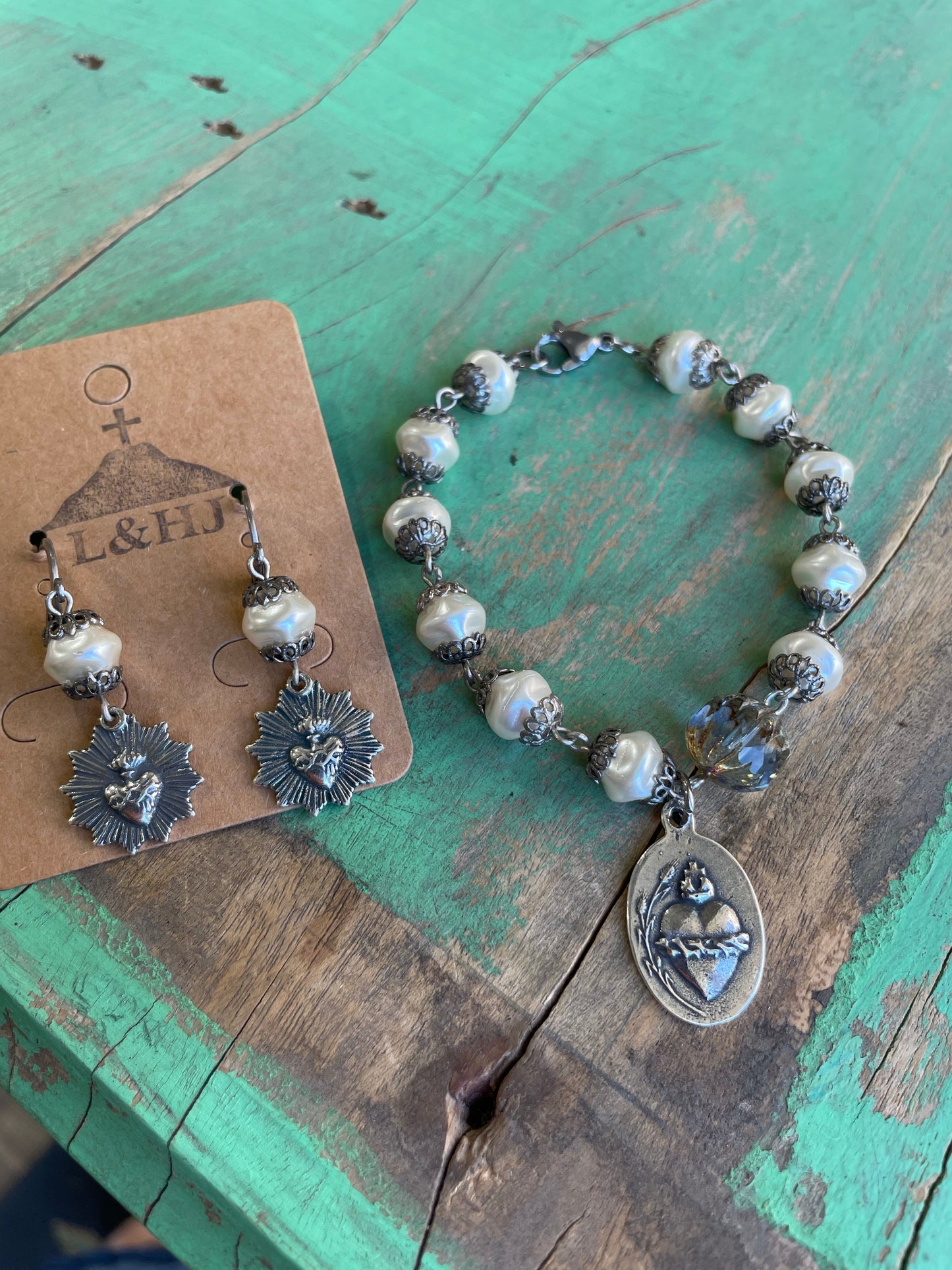Silver Sacred Heart Pearls