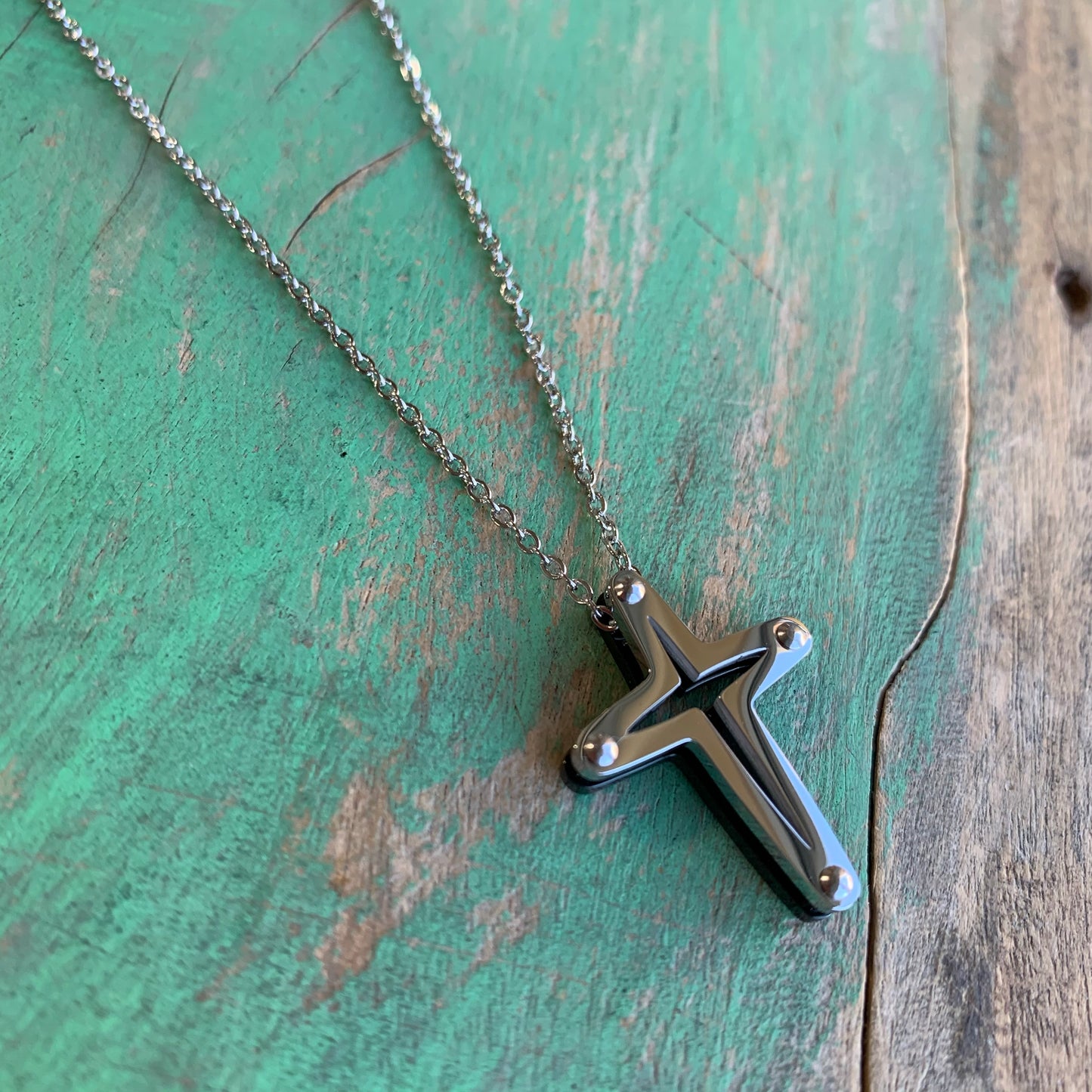 Stainless Steel and Gunmetal Cross Necklace