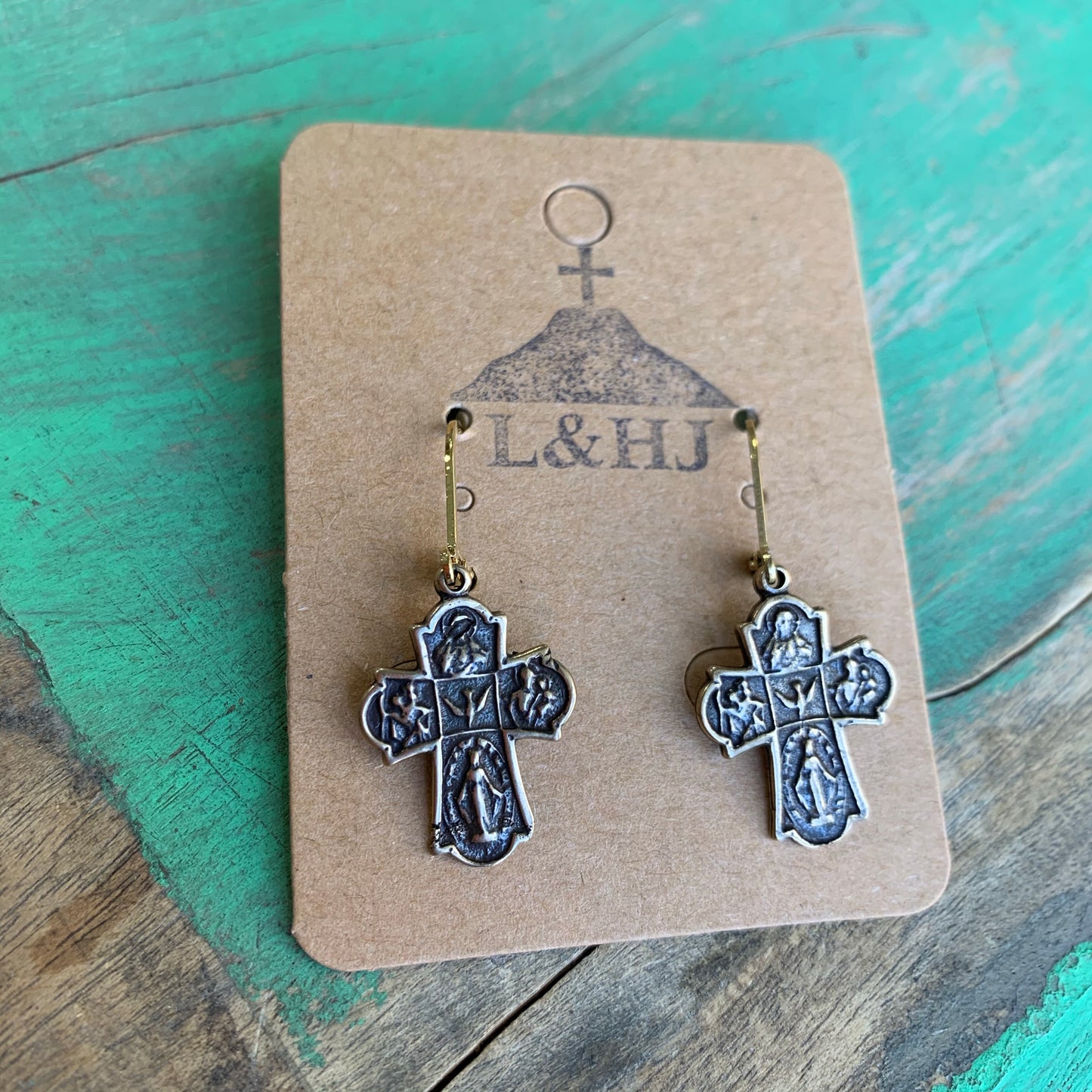 Black and Gold 5 Way Cross Necklace and Earrings