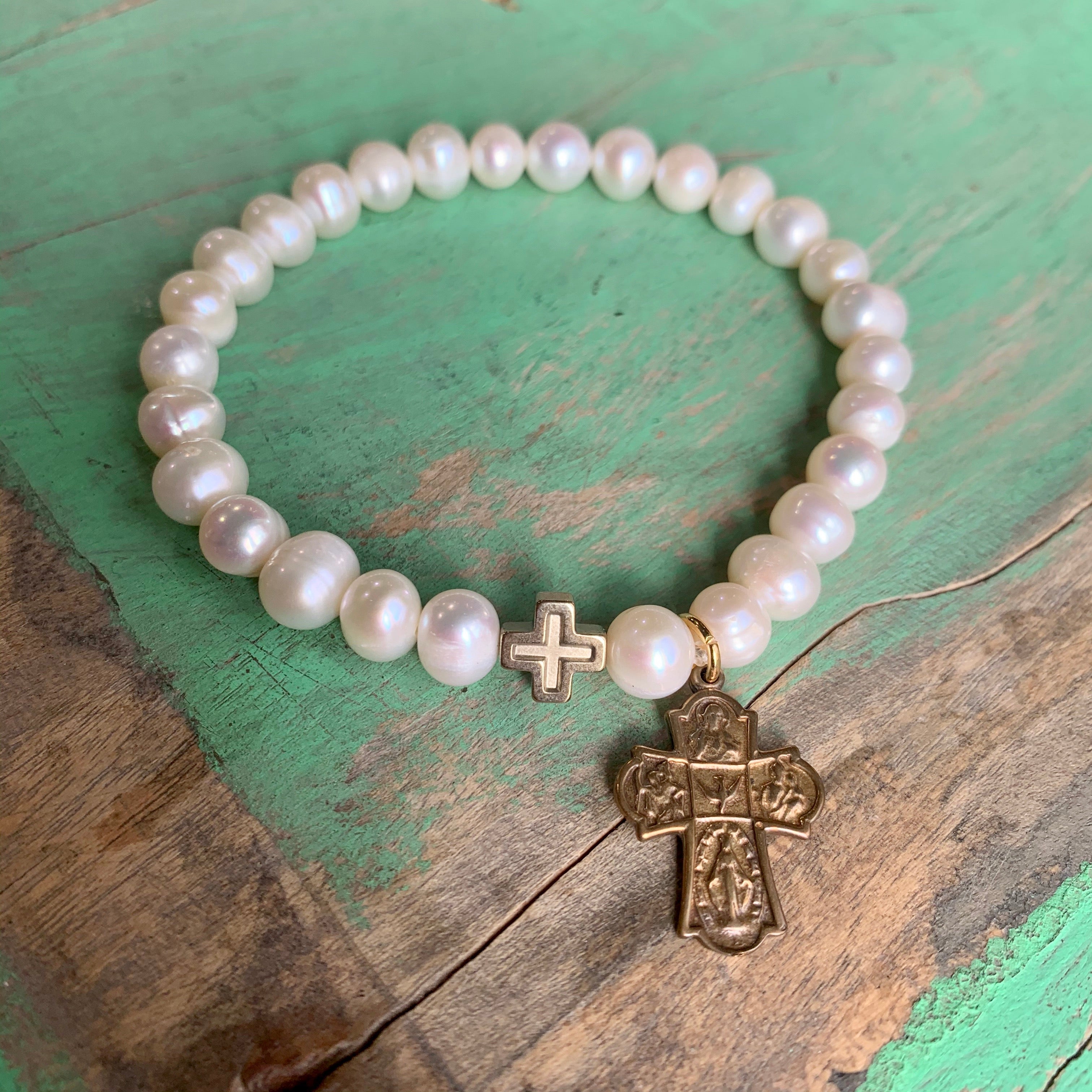 Freshwater Pearl and Bronze Bracelet