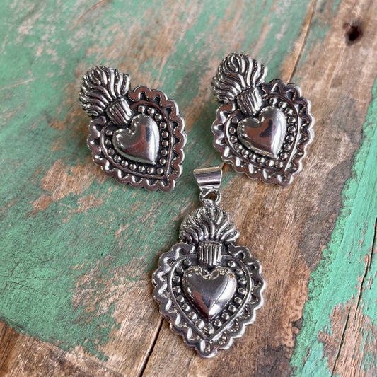 Sacred Heart Earrings and Pendant