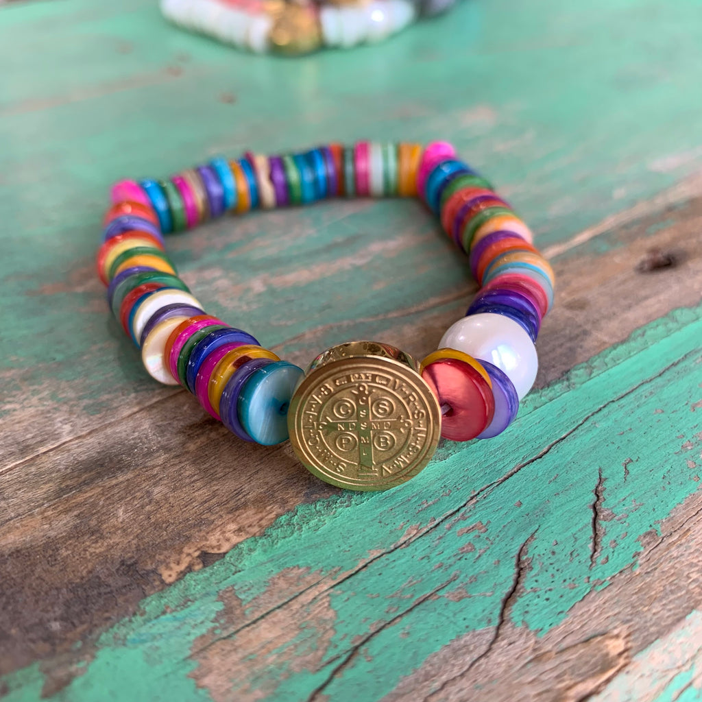 Heishi Shell and Pearl St Benedict Bracelet