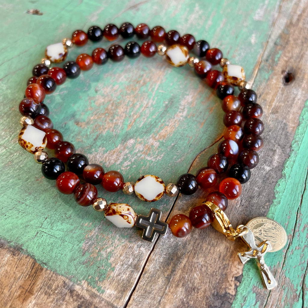 Rosary Wrap Bracelet with Gold Accents