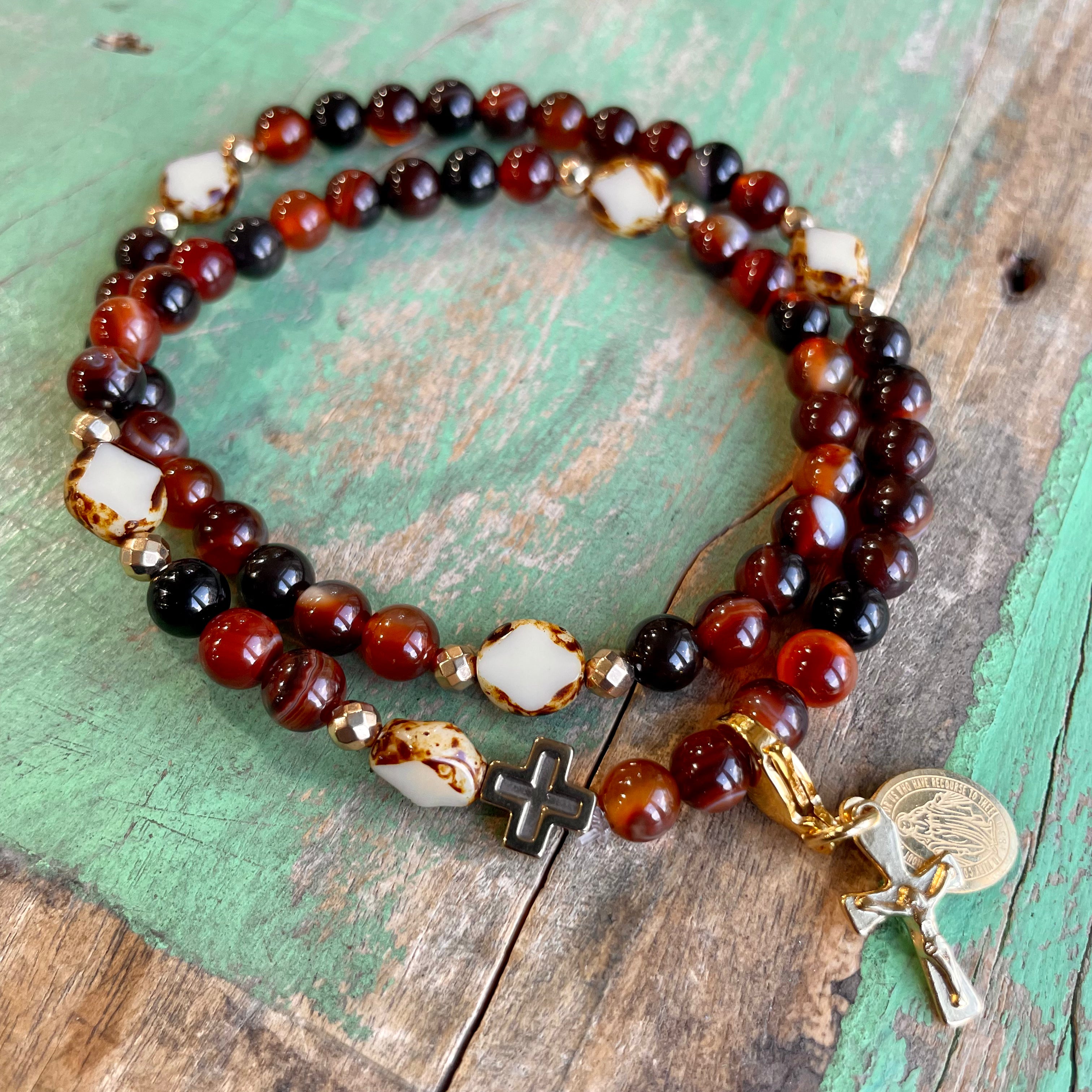 Rosary Wrap Bracelet with Gold Accents