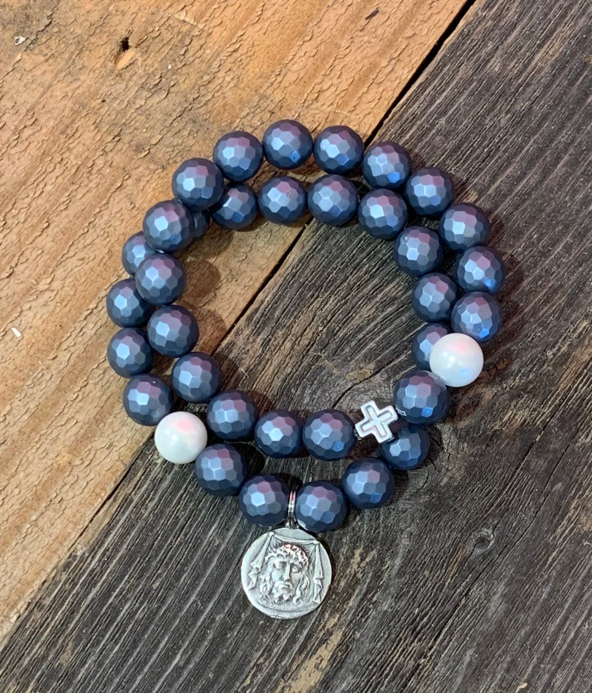 Denim Mother of Pearl Faith Stack