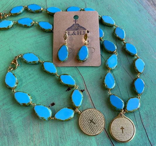 Turquoise and Gold Padre Nuestro Set