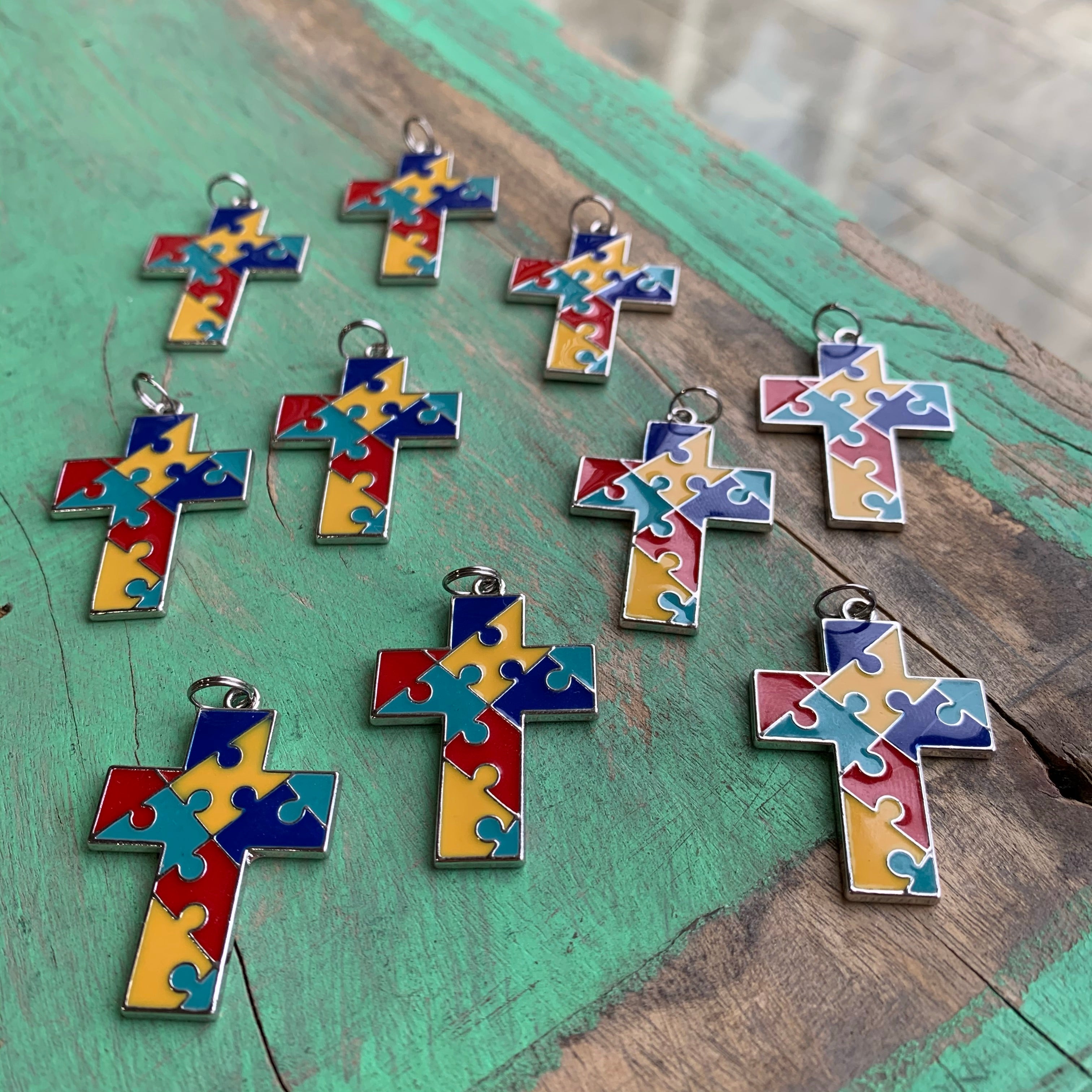 Autism Cross, Heart and Round Charms