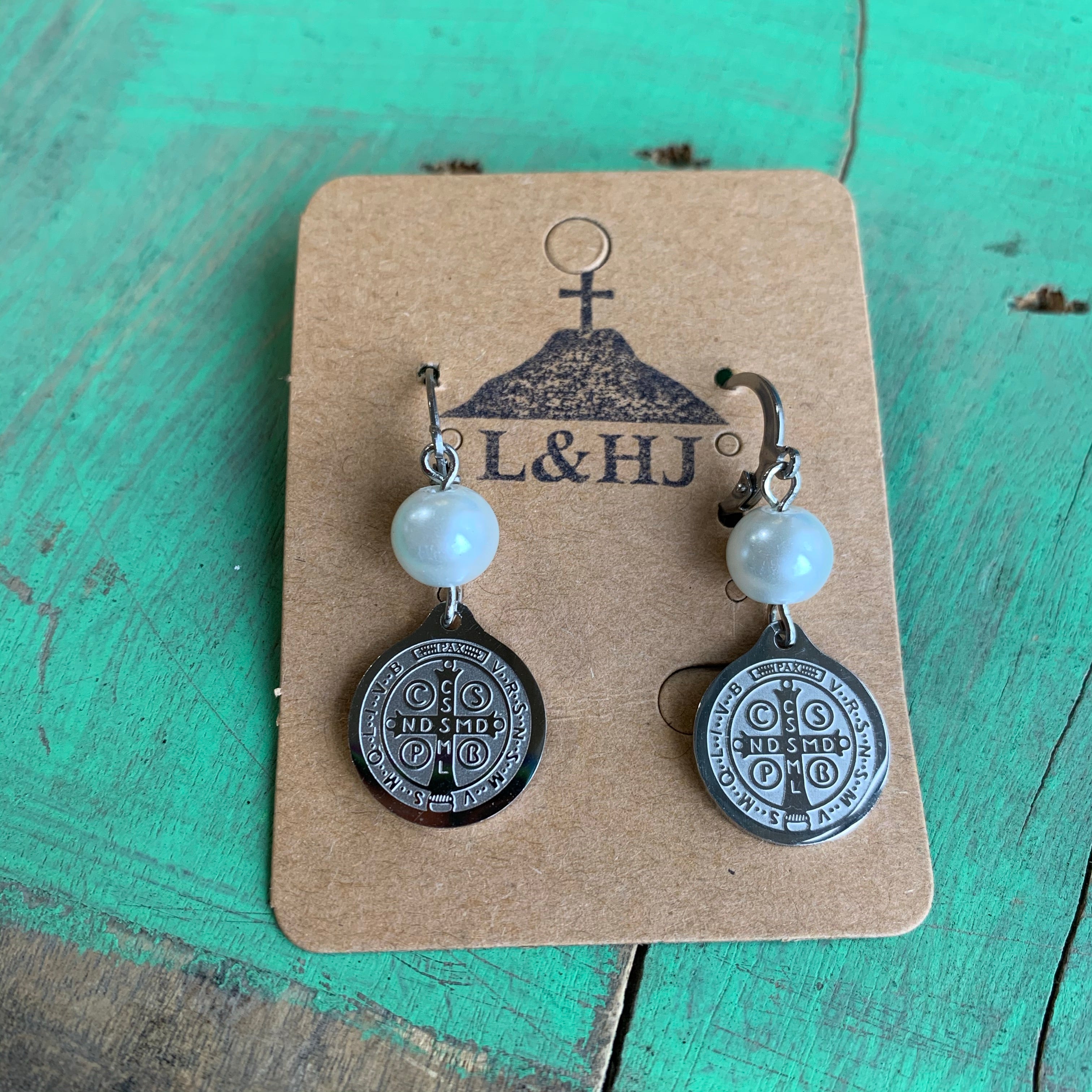 Pearl and Turquoise St Benedict Necklace and Earrings