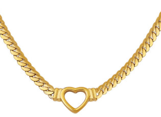 Gold Stainless Steel Heart Cutout Chain Necklace