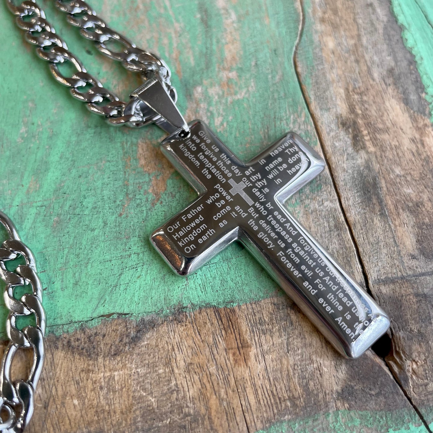 Stainless Steel Our Father Cross Necklace