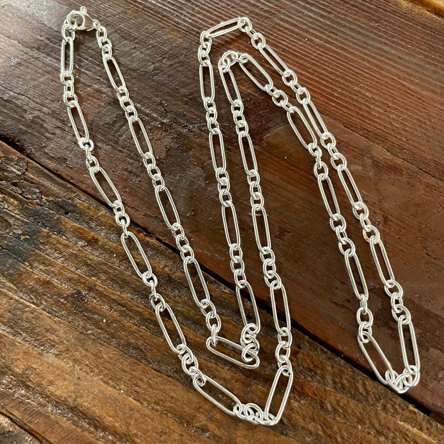 Sterling Silver Paper Clip And Round Ring Chain Necklace
