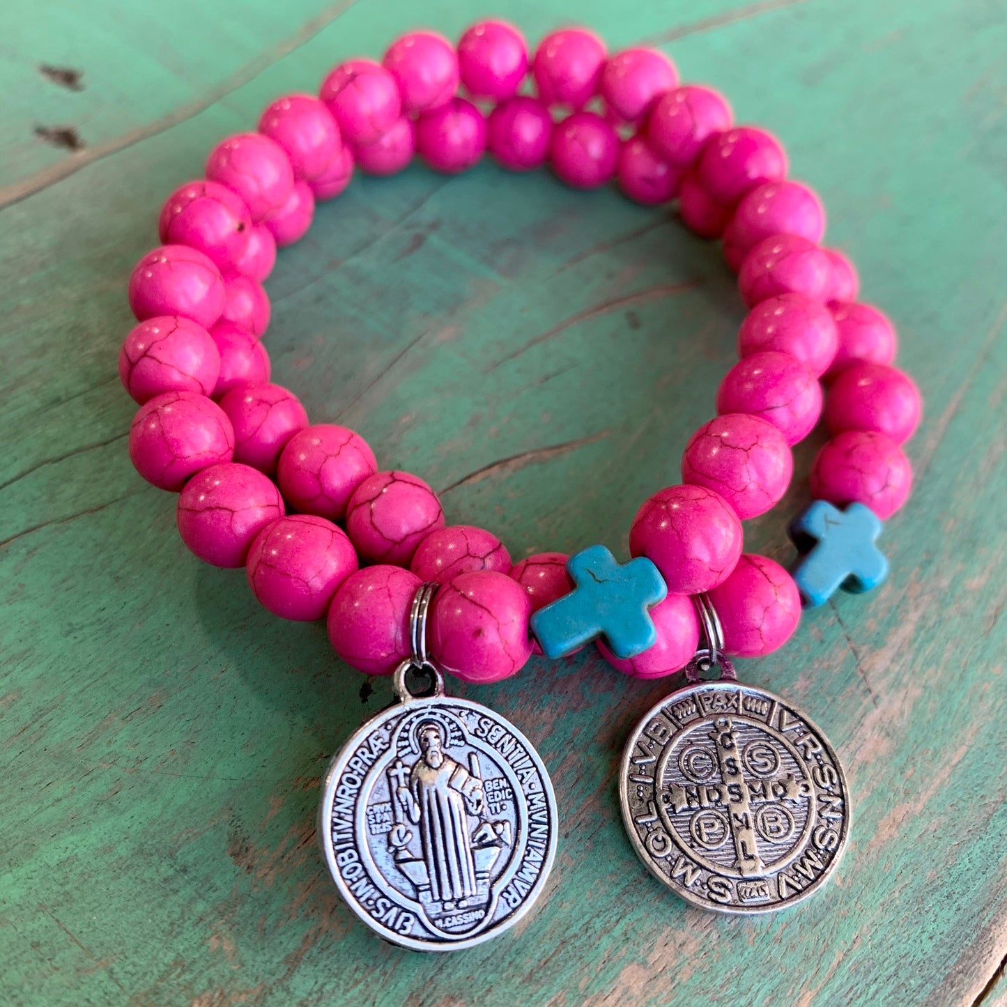 Pink & Turquoise Faith Bracelet