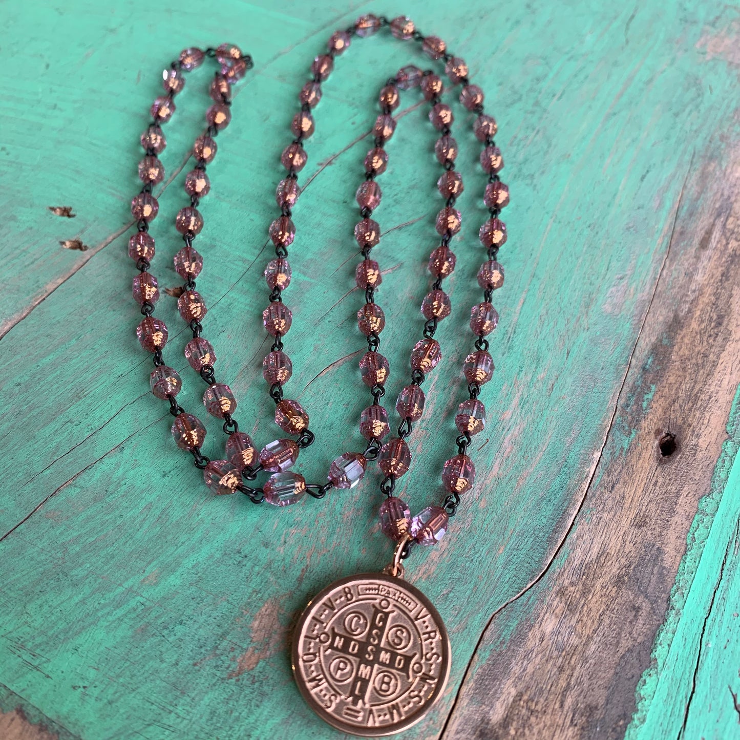 Rose Gold St Benedict/Holy Spirit Necklace