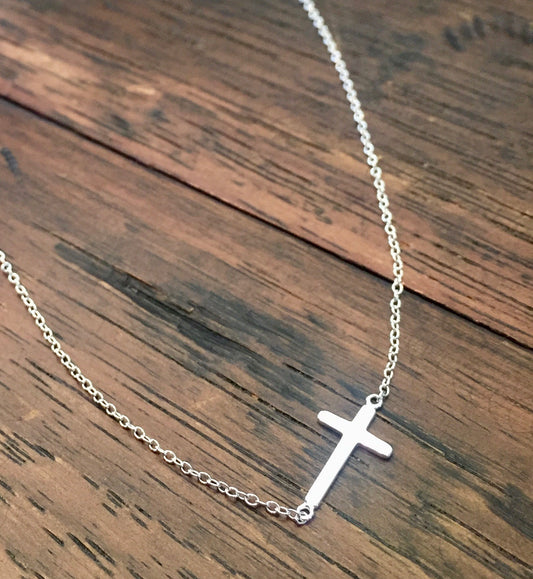 Sideway Cross Sterling Silver Necklace