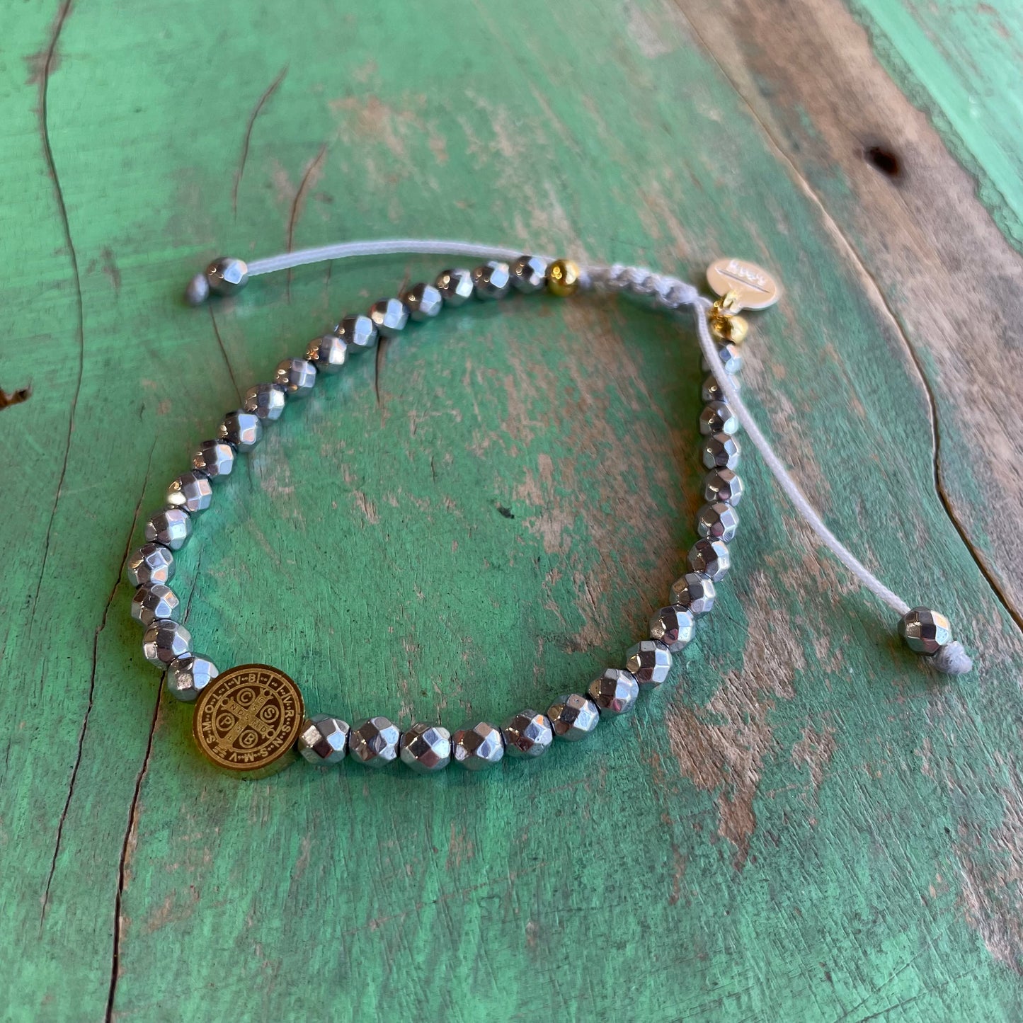 St Benedict and Hematite String Bracelet