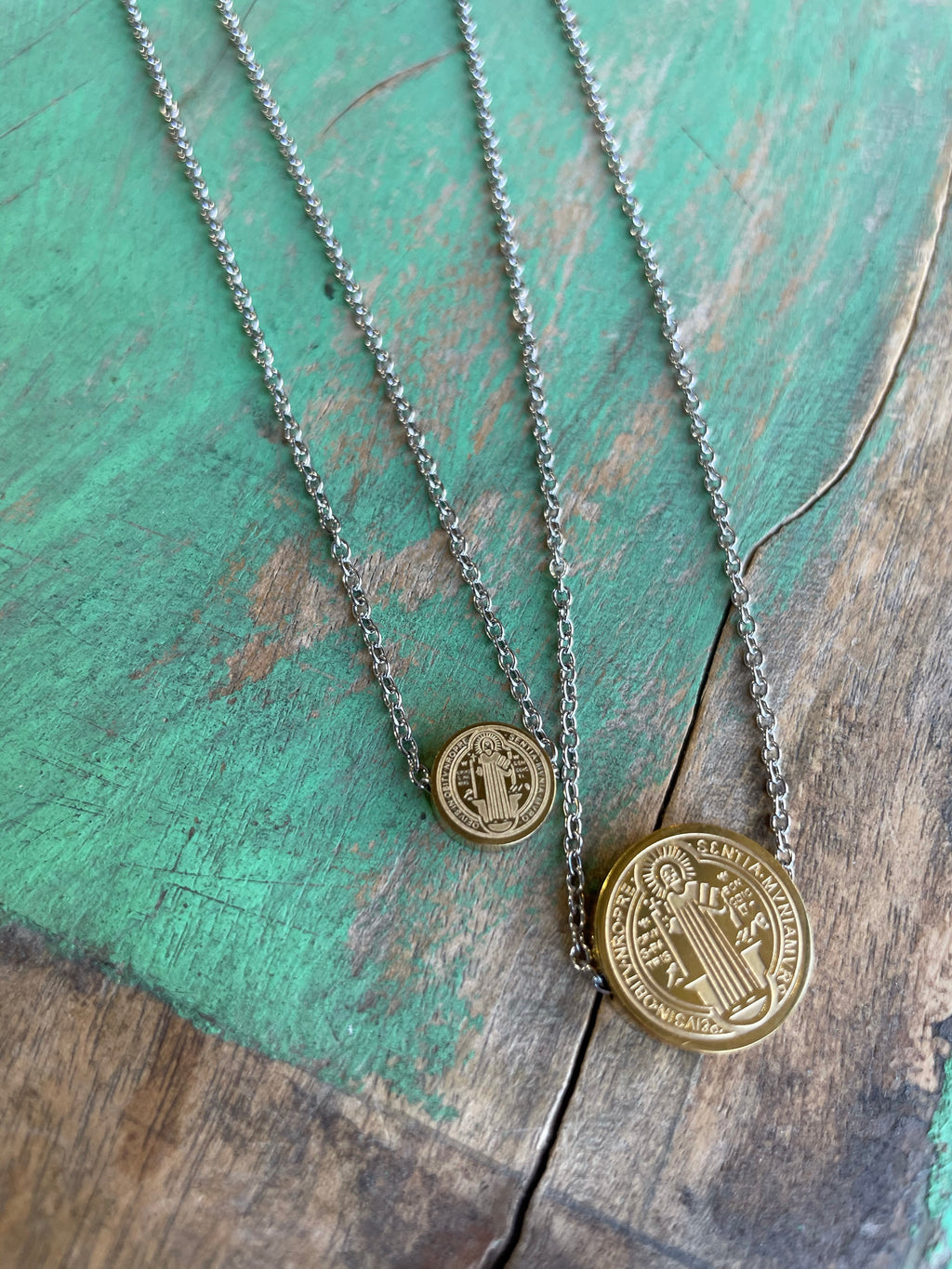 Two Toned St Benedict Slider Necklace