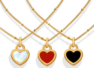 Gold Stainless Steel Heart Lock Necklace