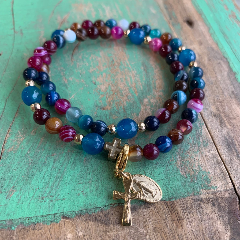 Rosary Wrap Bracelet with Gold Accents