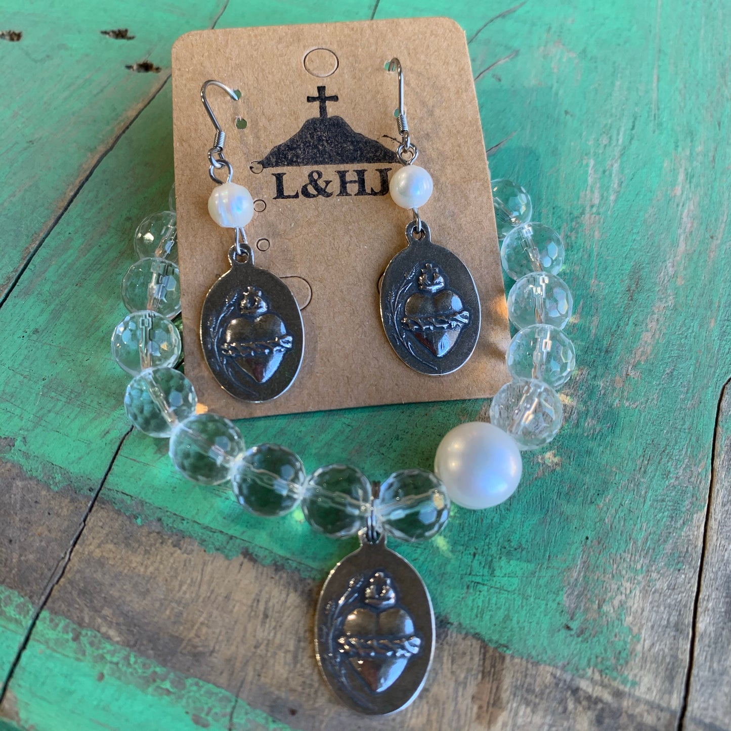 Freshwater Pearl and Quartz Sacred Hearts