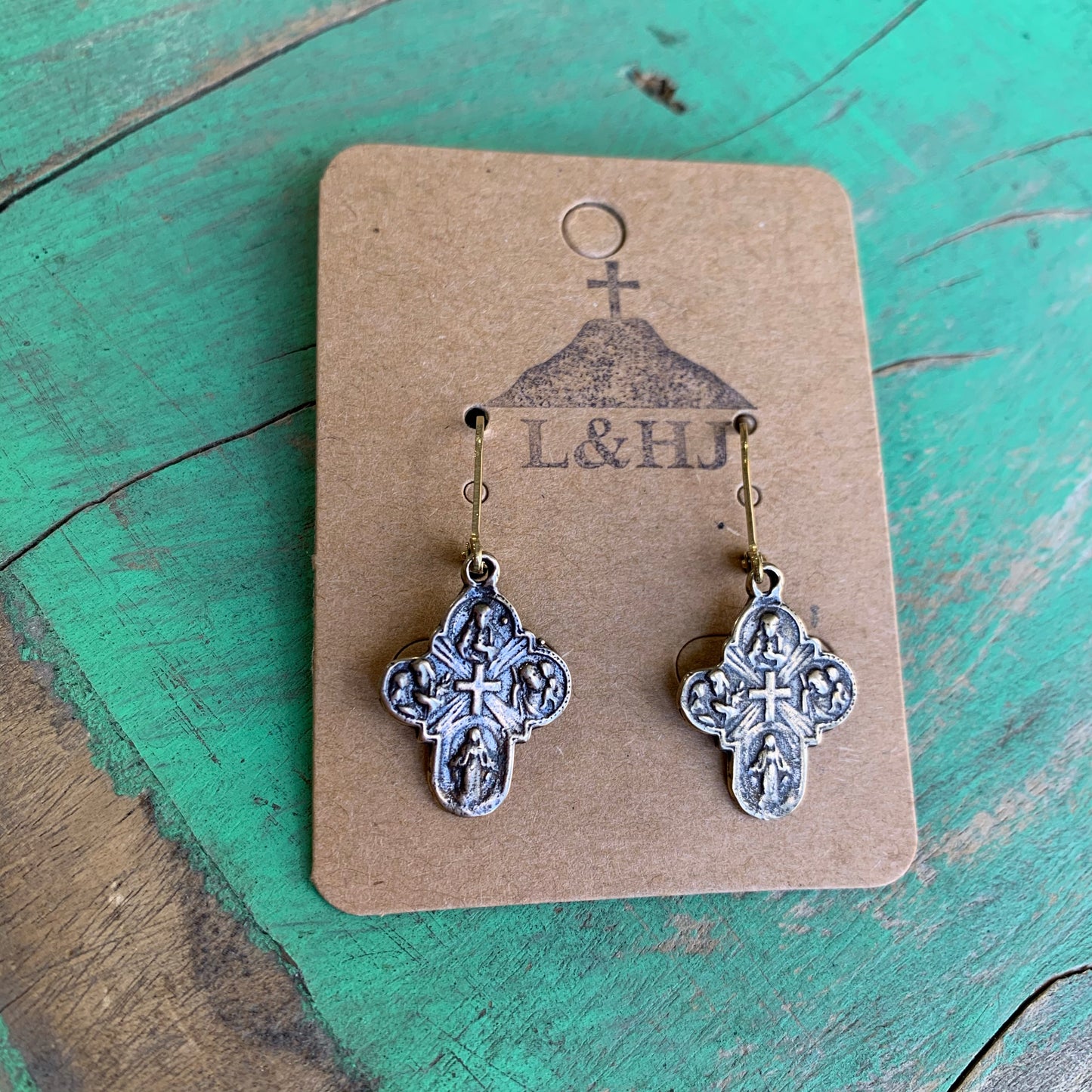 Two Toned 4 Way Cross Bracelet and Earrings