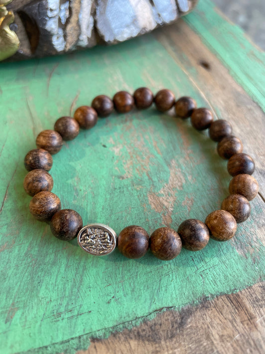 Wood and Silver St Michael Bracelet
